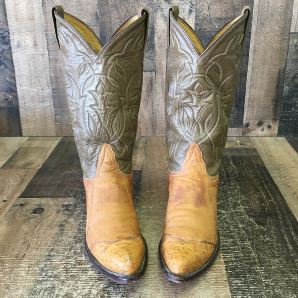 Tony Lama Vintage Gold Label Ostrich Wingtip Cowboy Boots Mens 7.5 D
