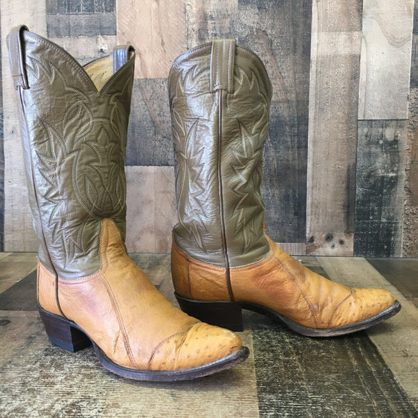 Tony Lama Vintage Gold Label Ostrich Wingtip Cowboy Boots Mens 7.5 D