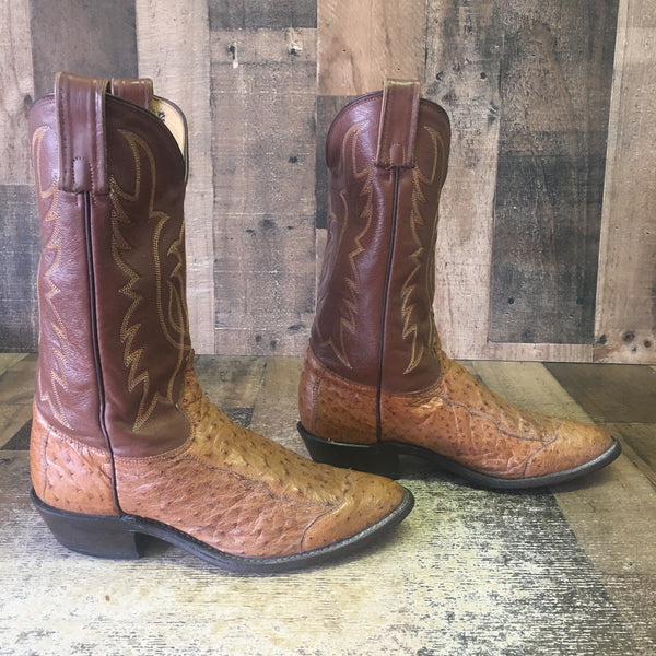 Tony Lama Vtg Full Quill Ostrich Wingtip Cowboy Boots Mens 9 D