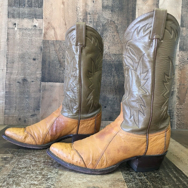 Tony Lama Vintage Gold Label Ostrich Wingtip Cowboy Boots Mens 7.5 D
