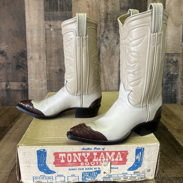 Tony Lama Vintage Lizard Wingtip Gold Label Cowboy Boots Womens 5 B