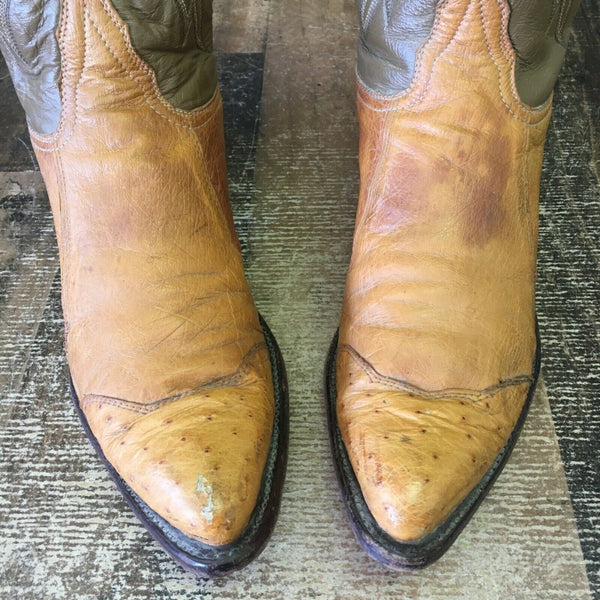 Tony Lama Vintage Gold Label Ostrich Wingtip Cowboy Boots Mens 7.5 D