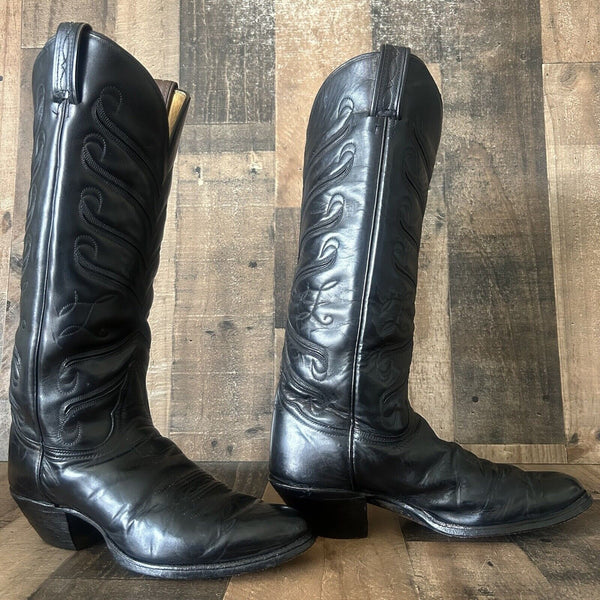 Tony Lama Vintage Tall Black Cowboy Boots Womens 10 B