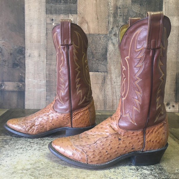 Tony Lama Vtg Full Quill Ostrich Wingtip Cowboy Boots Mens 9 D