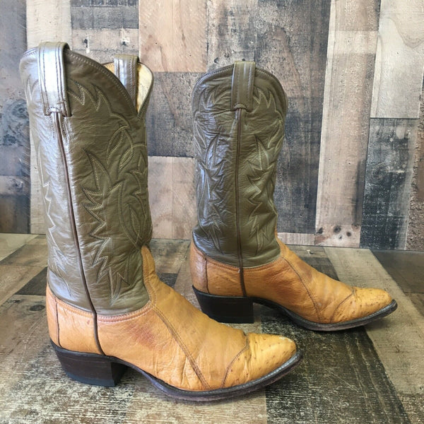 Tony Lama Vintage Gold Label Ostrich Wingtip Cowboy Boots Mens 7.5 D