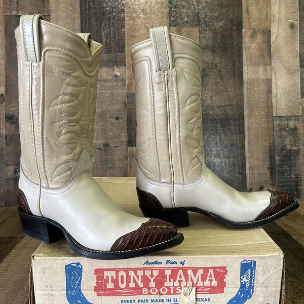 Tony Lama Vintage Lizard Wingtip Gold Label Cowboy Boots Womens 5 B