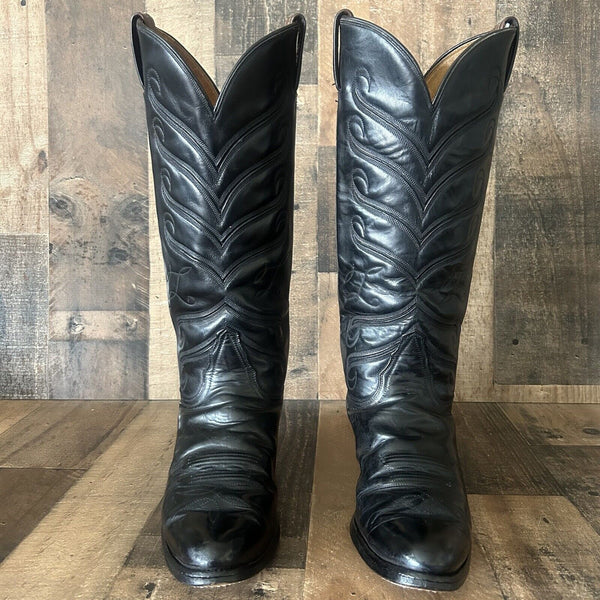 Tony Lama Vintage Tall Black Cowboy Boots Womens 10 B