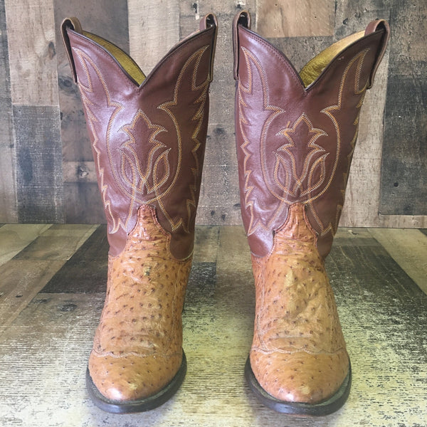 Tony Lama Vtg Full Quill Ostrich Wingtip Cowboy Boots Mens 9 D