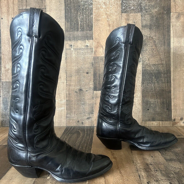 Tony Lama Vintage Tall Black Cowboy Boots Womens 10 B