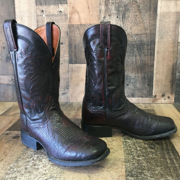Dan Post 5204 Callahan Square Toe Black Cherry Ostrich Cowboy Boots Mens 9 D