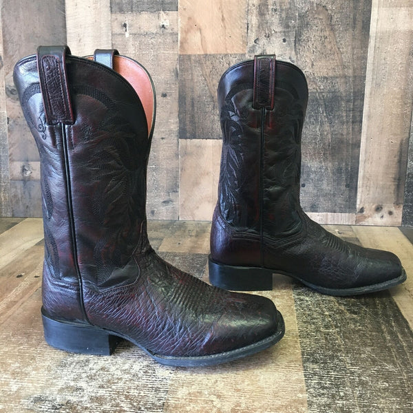 Dan Post 5204 Callahan Square Toe Black Cherry Ostrich Cowboy Boots Mens 9 D