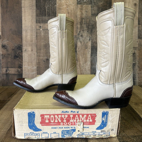 Tony Lama Vintage Lizard Wingtip Gold Label Cowboy Boots Womens 5 B