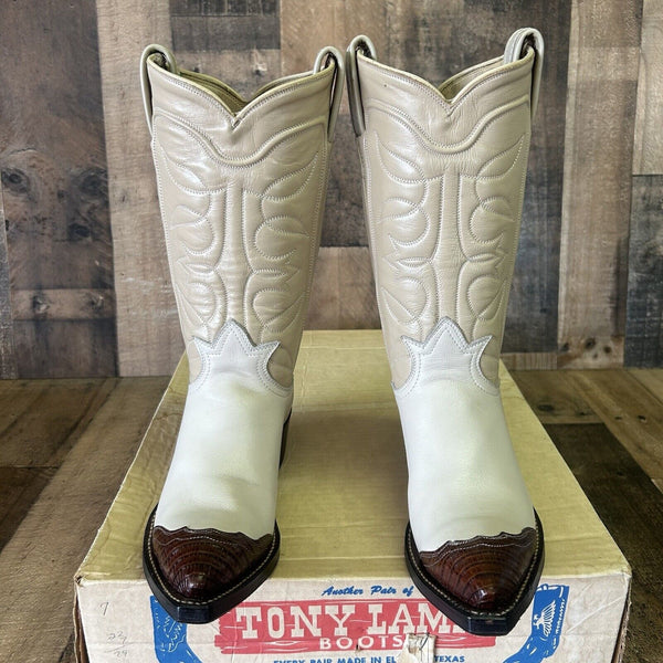Tony Lama Vintage Lizard Wingtip Gold Label Cowboy Boots Womens 5 B
