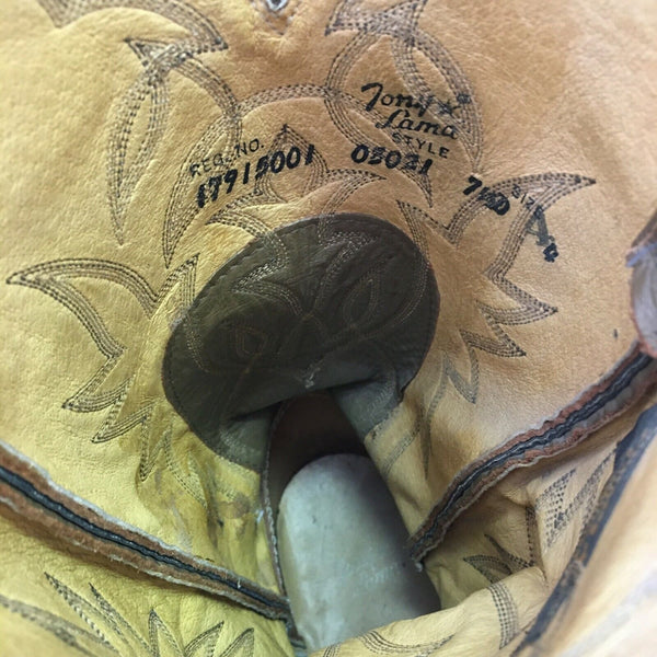 Tony Lama Vintage Gold Label Ostrich Wingtip Cowboy Boots Mens 7.5 D