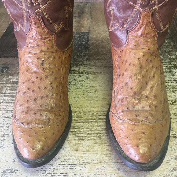 Tony Lama Vtg Full Quill Ostrich Wingtip Cowboy Boots Mens 9 D