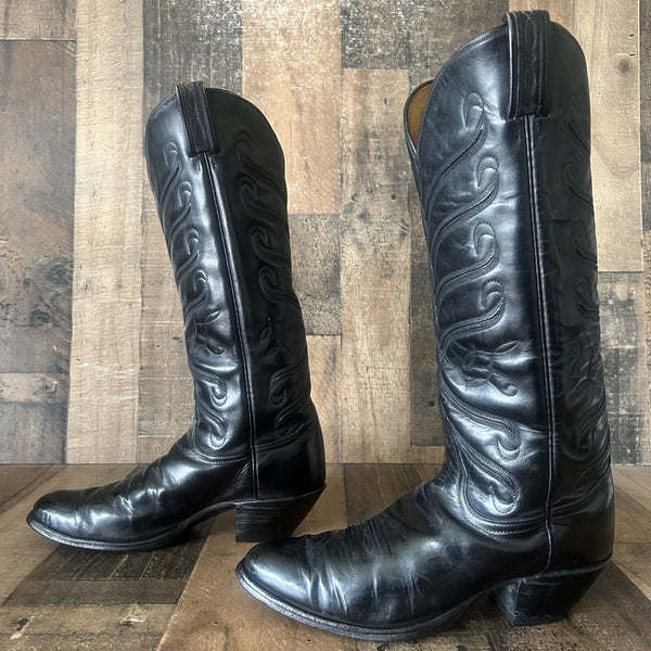 Tony Lama Vintage Tall Black Cowboy Boots Womens 10 B