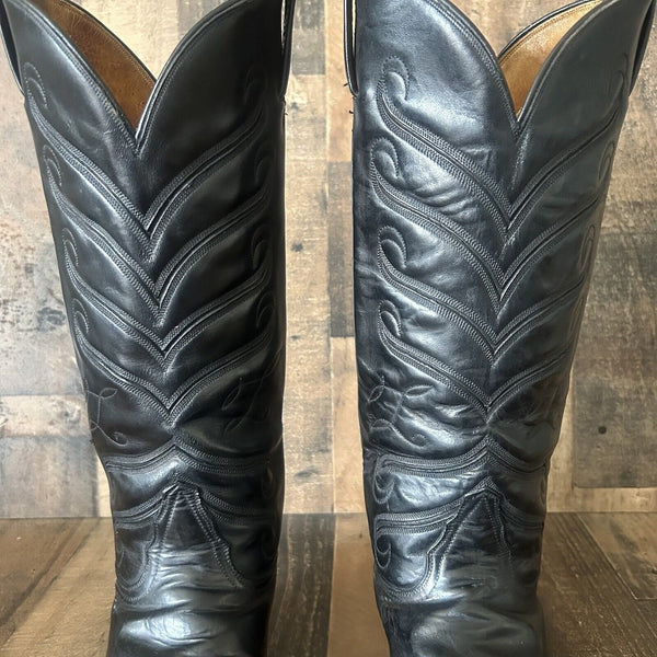 Tony Lama Vintage Tall Black Cowboy Boots Womens 10 B