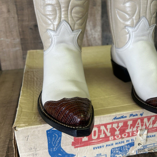 Tony Lama Vintage Lizard Wingtip Gold Label Cowboy Boots Womens 5 B