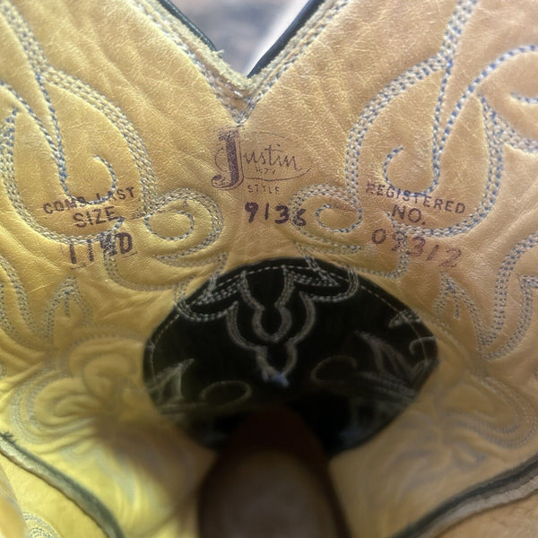 Justin Vintage Lizard Cowboy Boots Mens 11.5 D