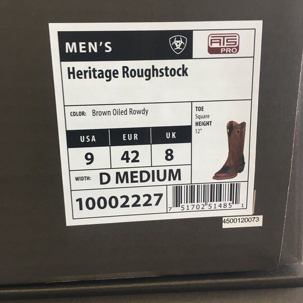 Ariat 10002227 NWT Heritage Roughstock Cowboy Boots Mens 9 D