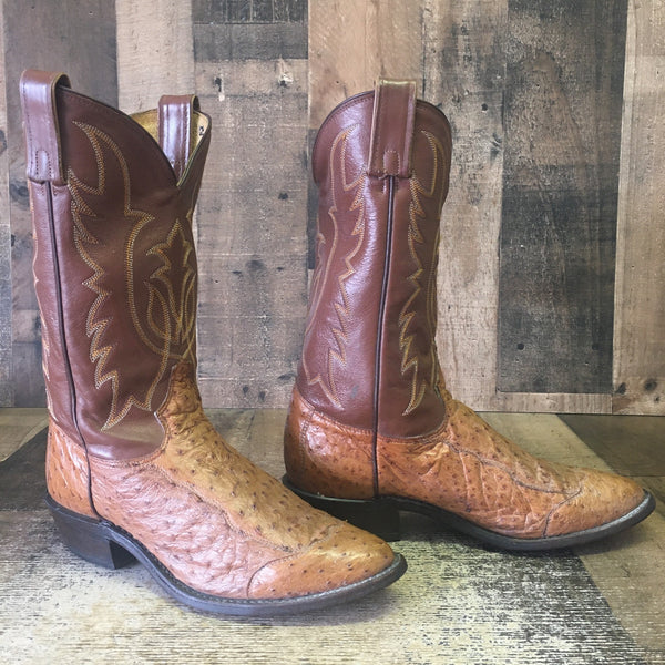 Tony Lama Vtg Full Quill Ostrich Wingtip Cowboy Boots Mens 9 D