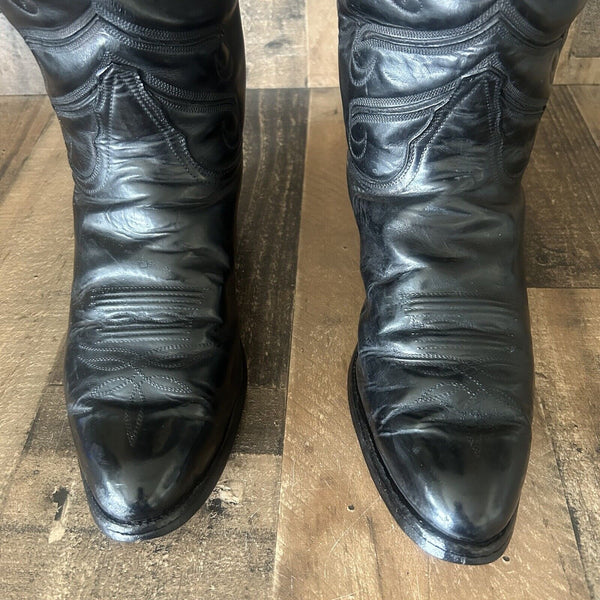 Tony Lama Vintage Tall Black Cowboy Boots Womens 10 B