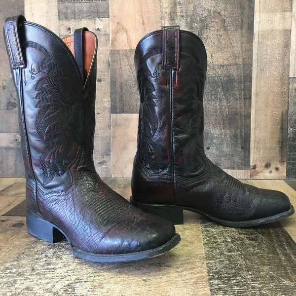 Dan Post 5204 Callahan Square Toe Black Cherry Ostrich Cowboy Boots Mens 9 D
