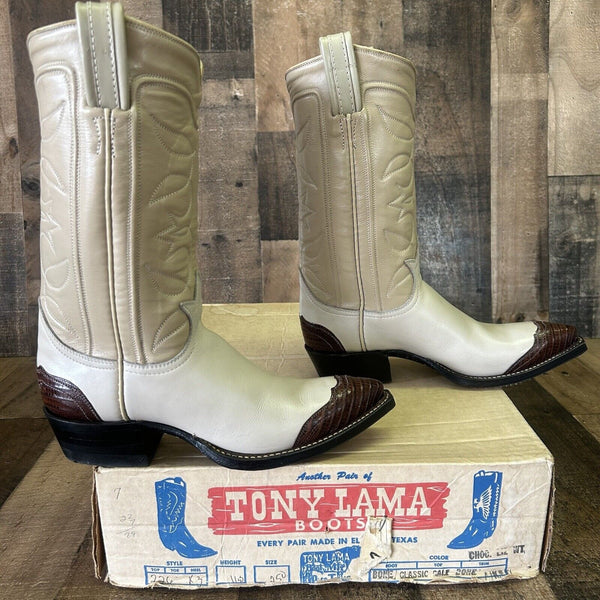 Tony Lama Vintage Lizard Wingtip Gold Label Cowboy Boots Womens 5 B