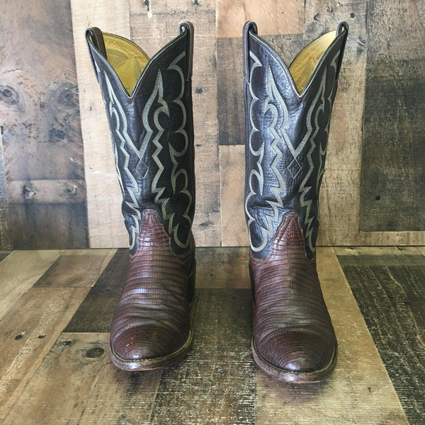 Tony Lama Vintage Gold Label Teju Lizard Cowboy Boots Mens 8 D