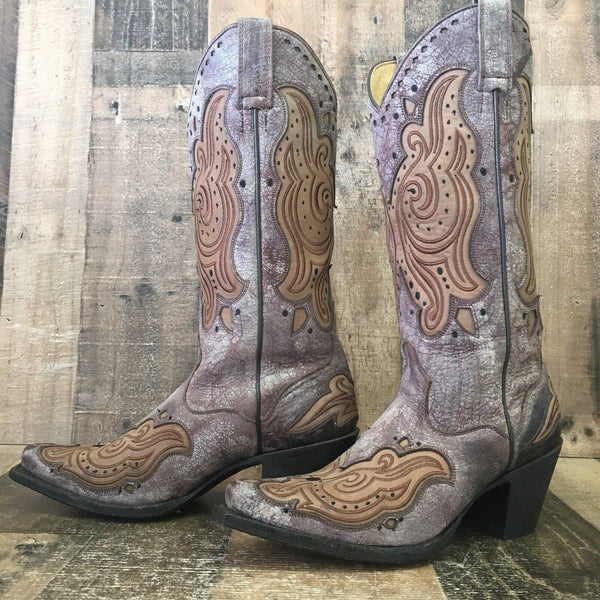 JB Dillon JBW2602 Leather Inlay Cowboy Boots Womens 8.5 B