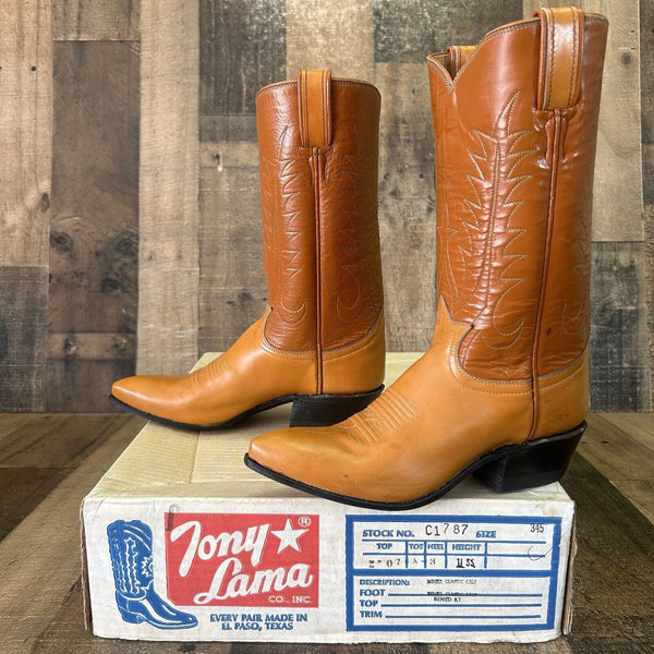 Tony Lama Vintage Pointed Toe Cowboy Boots Womens 4.5 C