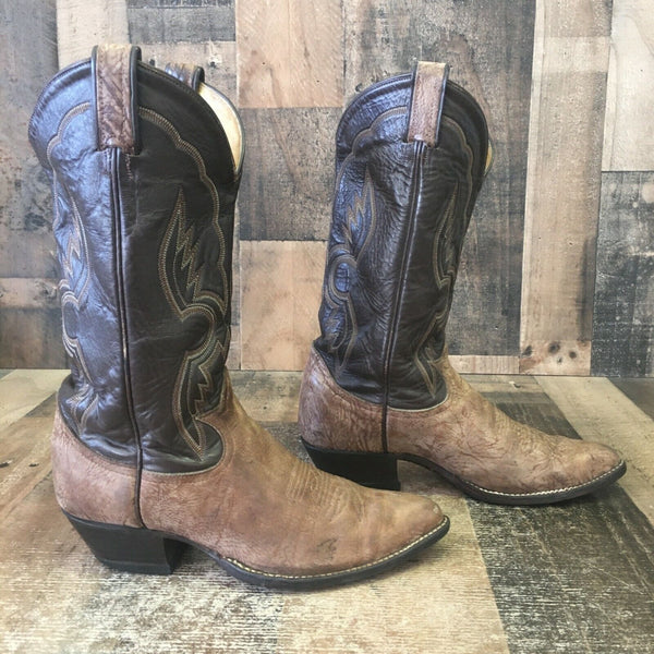 Tony Lama Vintage Gold Label Sueded Bull Shoulder Cowboy Boots Mens 8 D