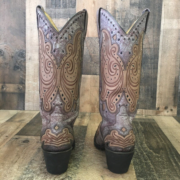 JB Dillon JBW2602 Leather Inlay Cowboy Boots Womens 8.5 B