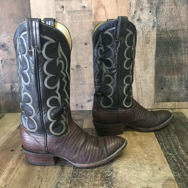 Tony Lama Vintage Gold Label Teju Lizard Cowboy Boots Mens 8 D