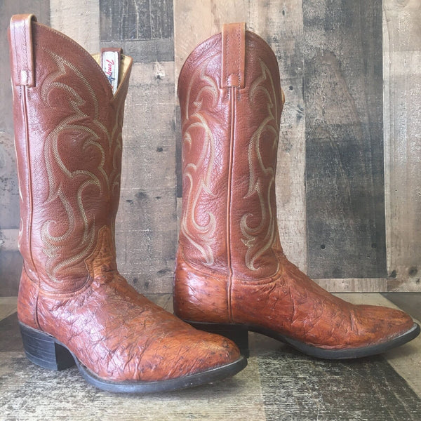 Tony Lama Vintage Ostrich Cowboy Boots Mens 8.5 D