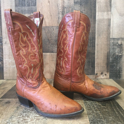 Tony Lama Vintage Smooth Quill Ostrich Cowboy Boots Mens 10.5 D