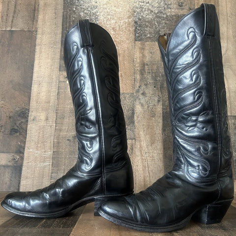 Tony Lama Vintage Tall Black Cowboy Boots Womens 10 B