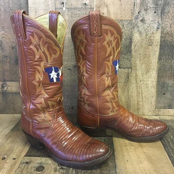 Tony Lama El Rey Vintage Teju Lizard Texas Cowboy Boots Mens 8 D