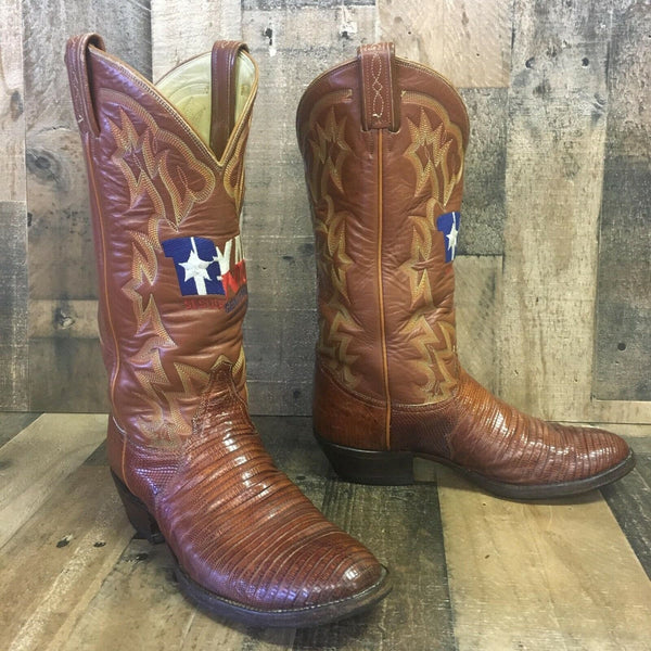 Tony Lama El Rey Vintage Teju Lizard Texas Cowboy Boots Mens 8 D