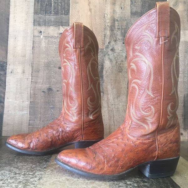 Tony Lama Vintage Ostrich Cowboy Boots Mens 8.5 D