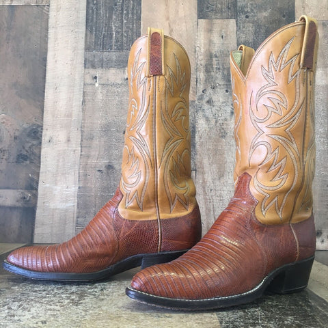 Dan Post Vintage Brown Teju Lizard Cowboy Boots Mens 7.5 D