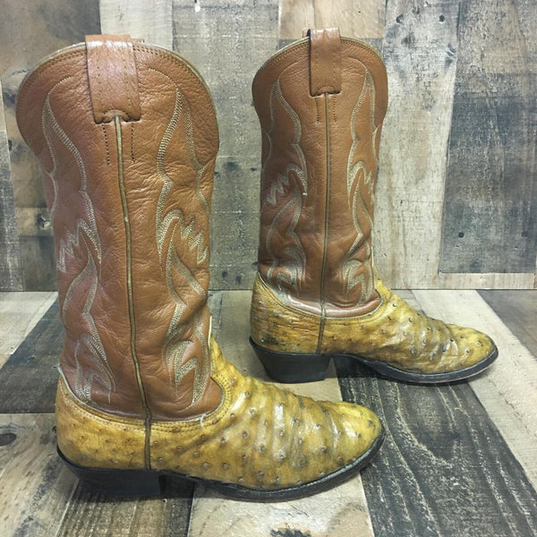 Nocona Vintage Full Quill Ostrich Cowboy Boots Mens 7 D