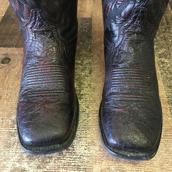 Dan Post 5204 Callahan Square Toe Black Cherry Ostrich Cowboy Boots Mens 9 D