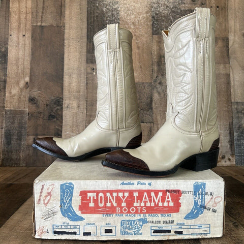 Tony Lama Vintage Lizard Wingtip Cowboy Boots Womens 4.5 C