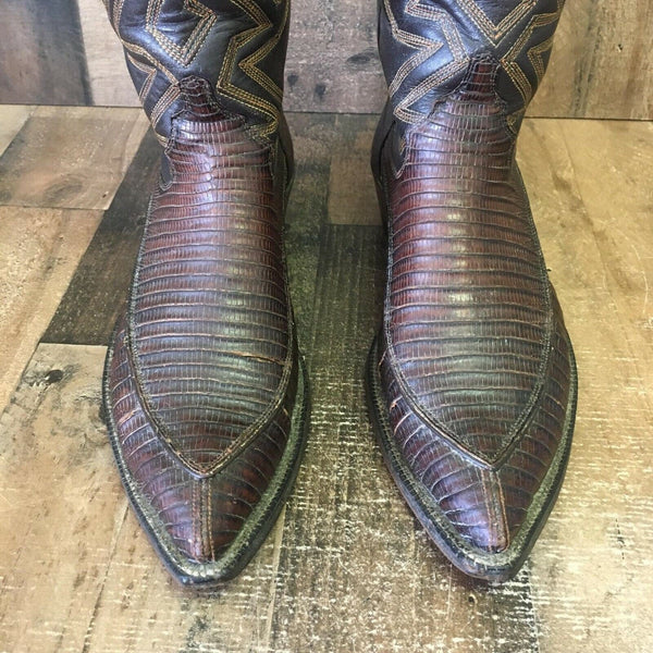 Justin Vtg Teju Lizard White Label Algonquin Cowboy Boots Mens 8 D