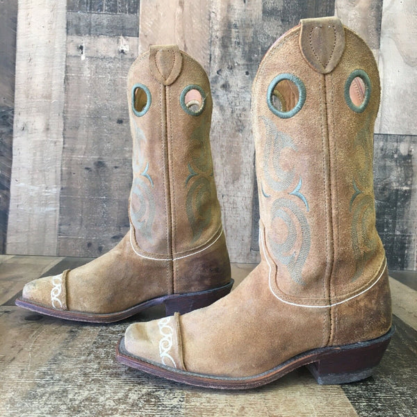 Justin BR1627 Suede Square Toe Cowboy Boots Womens 6 B