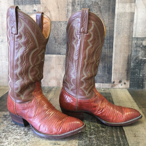 J Chisholm Vintage Teju Lizard Cowboy Boots Mens 7.5 D