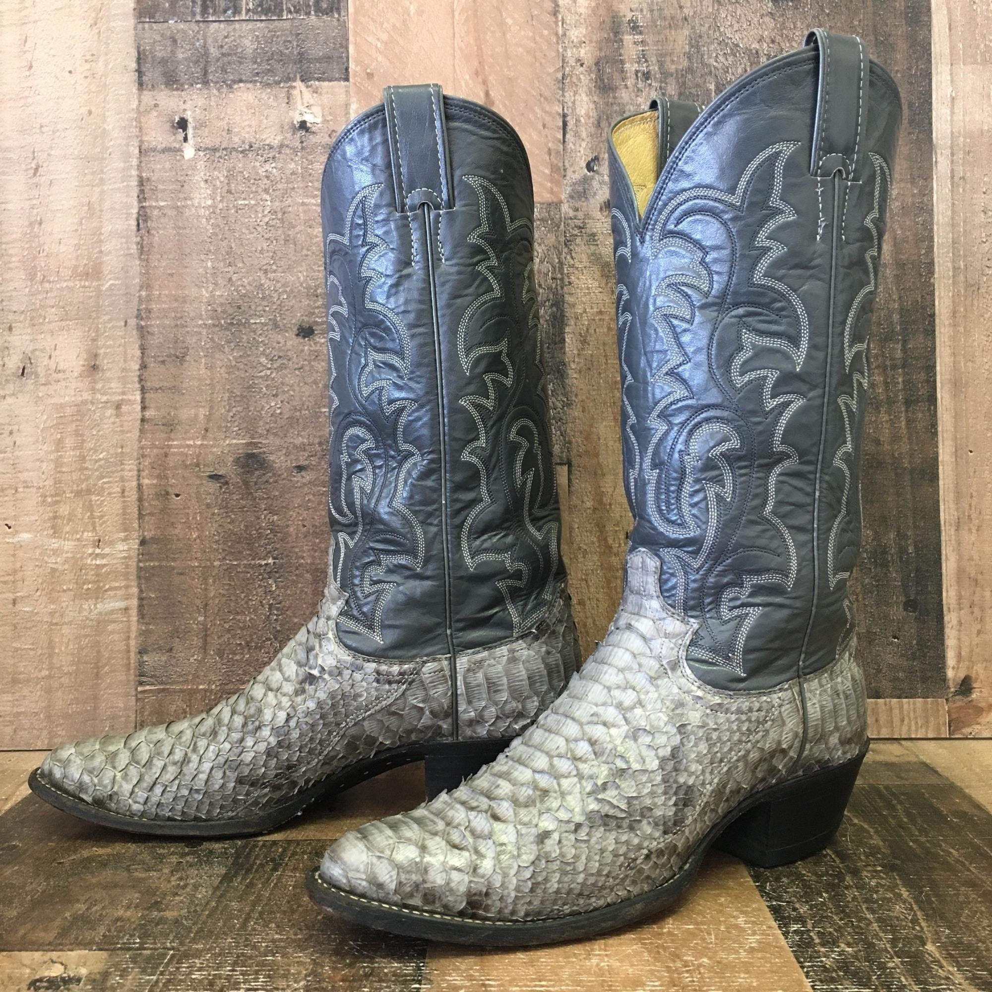 Justin Vtg Snakeskin Cowboy Boots Mens 8 D