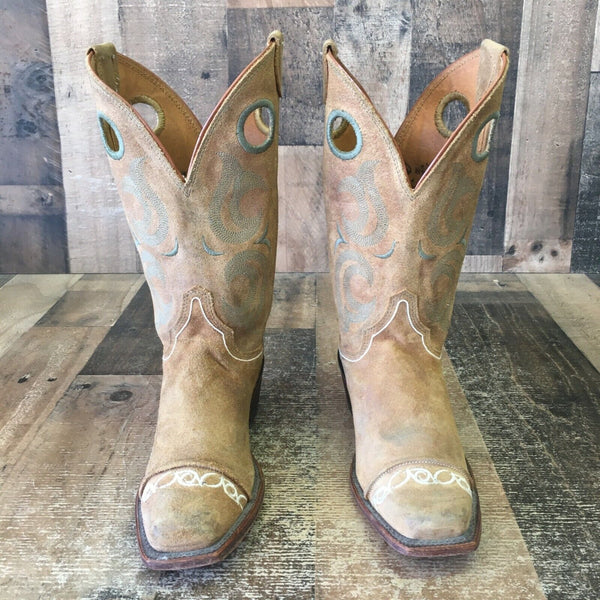 Justin BR1627 Suede Square Toe Cowboy Boots Womens 6 B