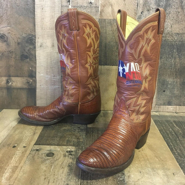 Tony Lama El Rey Vintage Teju Lizard Texas Cowboy Boots Mens 8 D